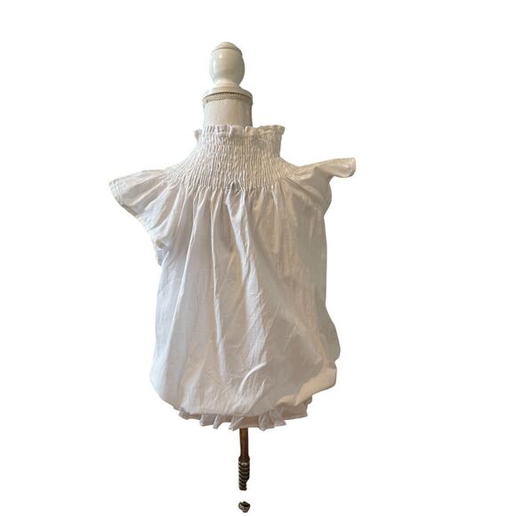 Isabella Rodriguez Smocked Neck Poplin Top White L - Picture 4 of 6